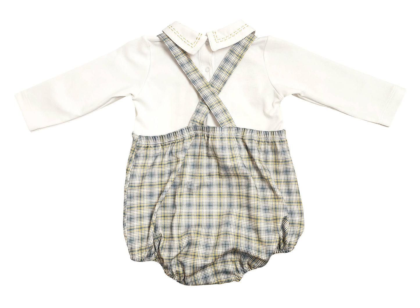 Fall Flowers -Boy White long sleeve Checkered romper set