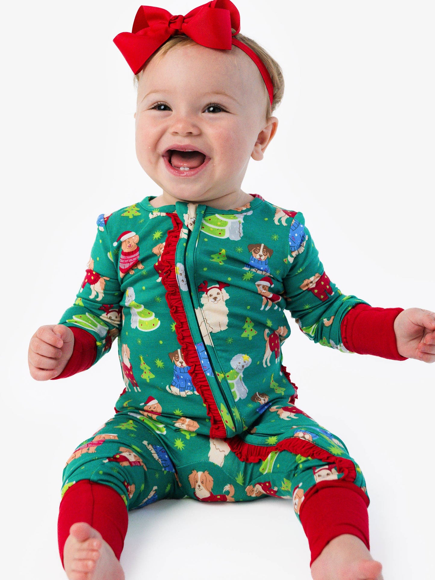 Ruffle Butts Girls Bamboo Viscose Paw-liday Pals Christmas Dogs