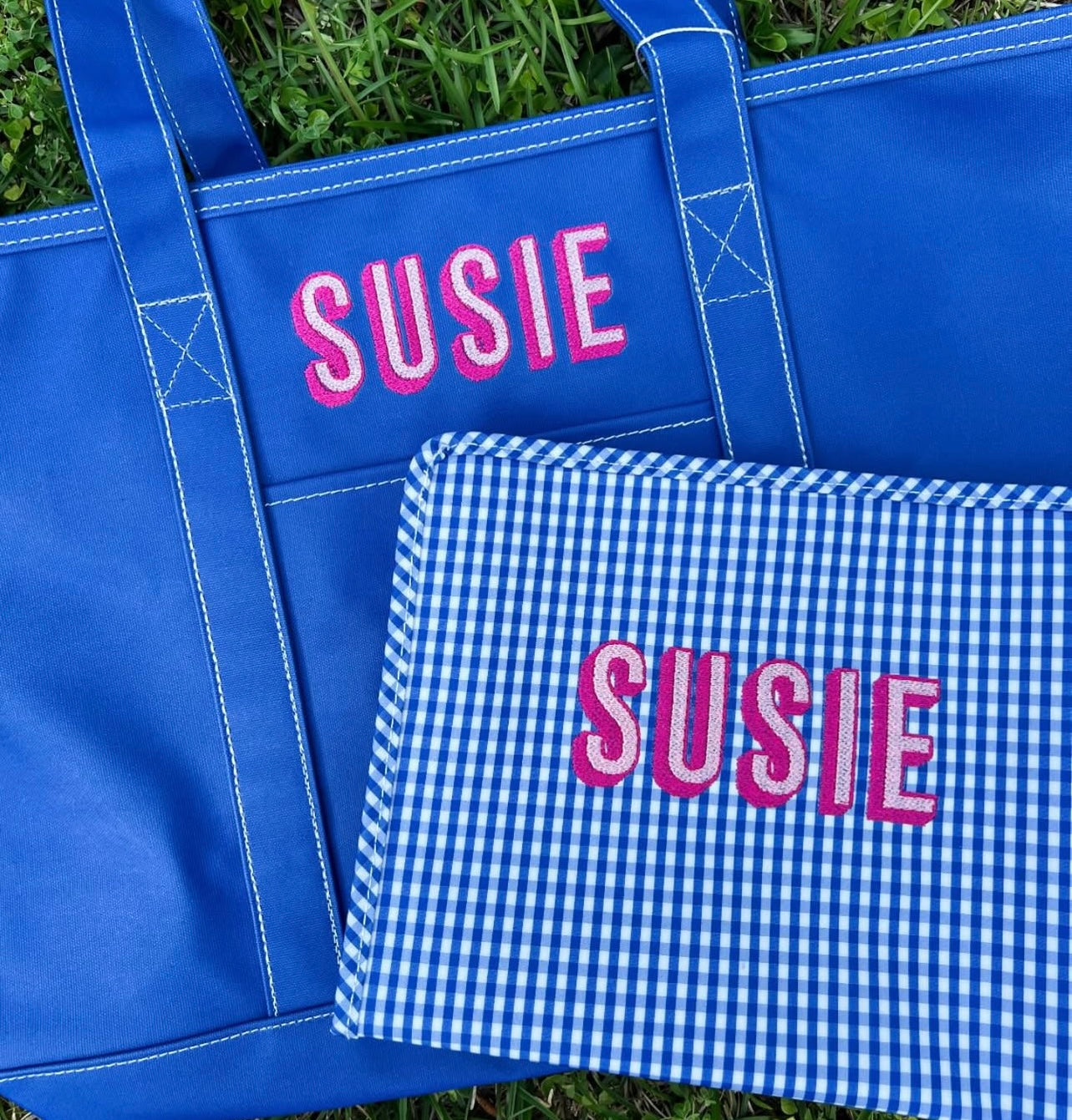 Maxi Tote- Coated Canvas Blue Bell
