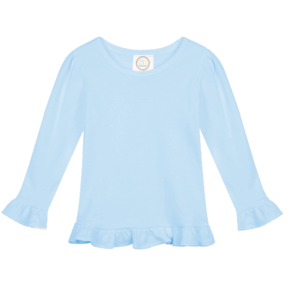 Girl's Long Sleeve Ruffle Tee- Light Blue