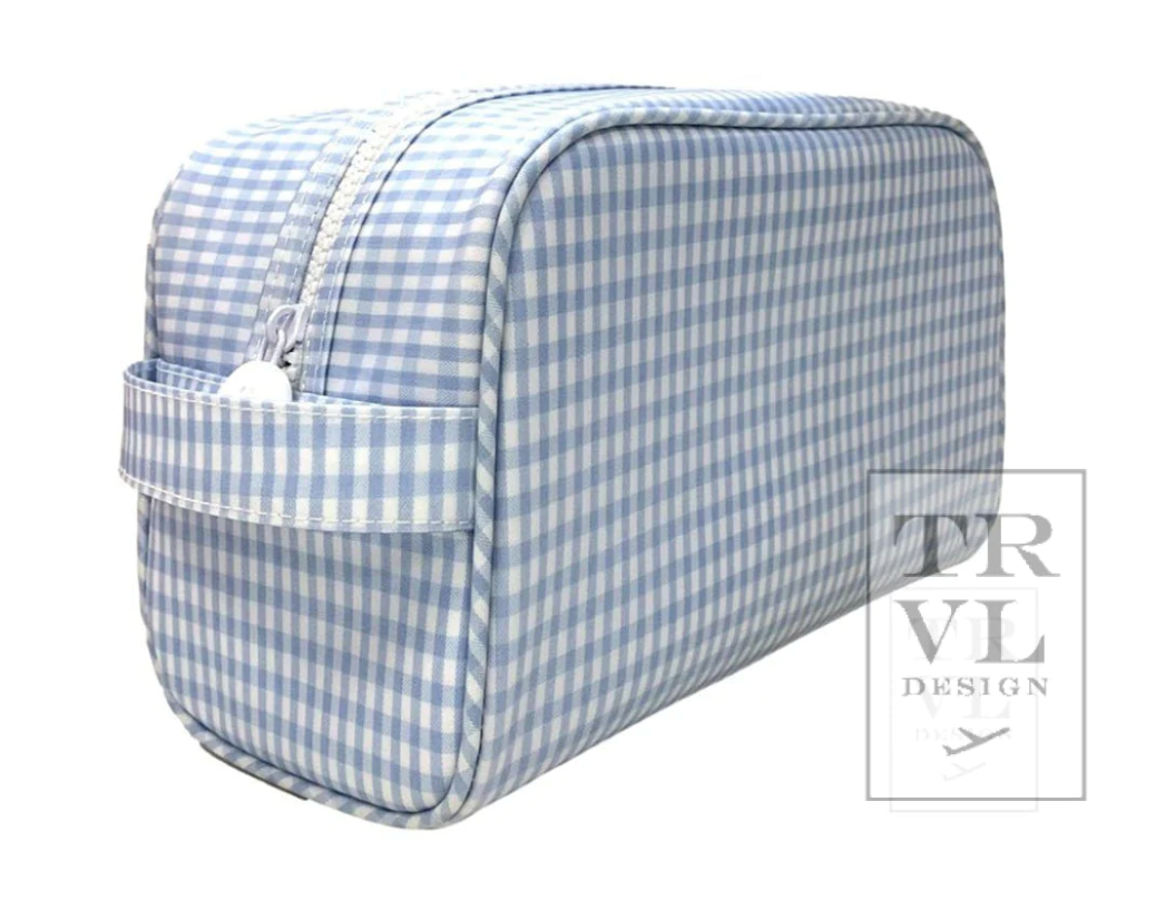 Stowaway Toiletry Bag- Gingham Sky