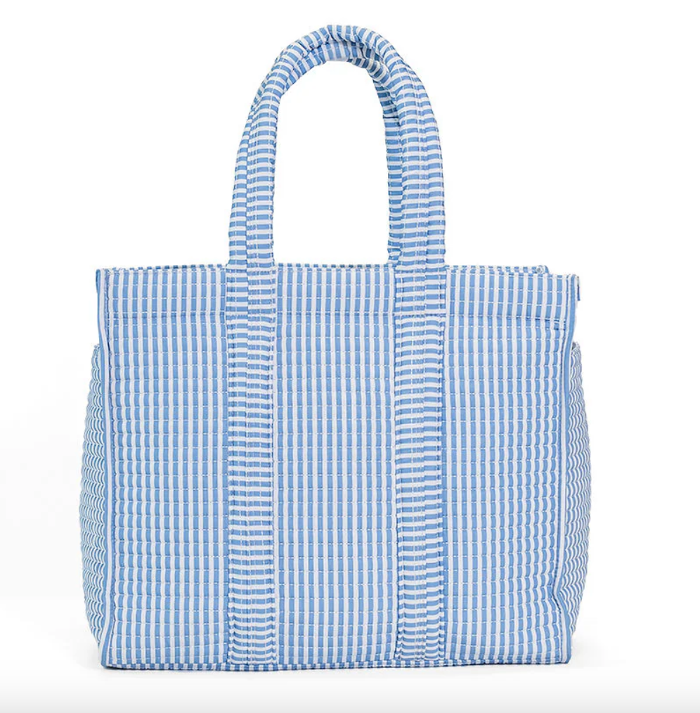 QUILTED GO GO TOTE - PIMLICO STRIPE CHAMBRAY