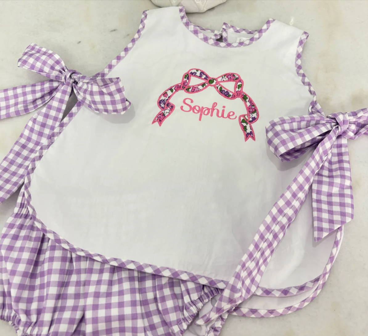 Purple Gingham Bow Diaper Set