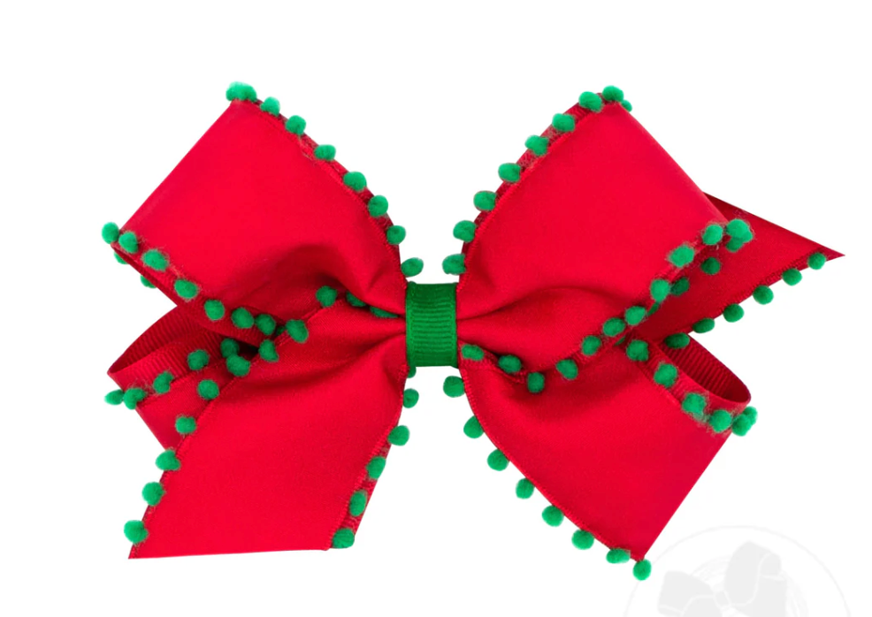 Wee Ones Red with Green Pom Pom Bow