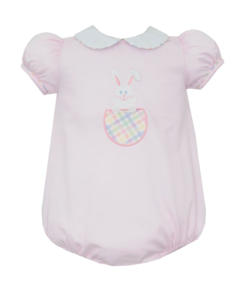 Pink bunny pique girl's bubble w/ pocket