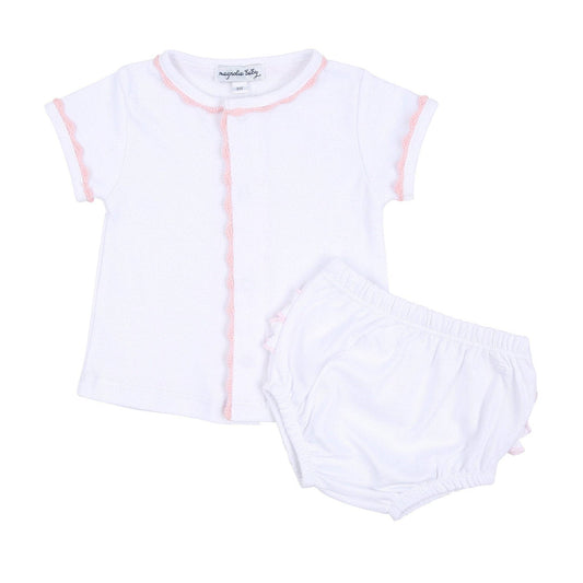 Baby Joy Ruffle Diaper Cover Set with Pink Crochet Trim