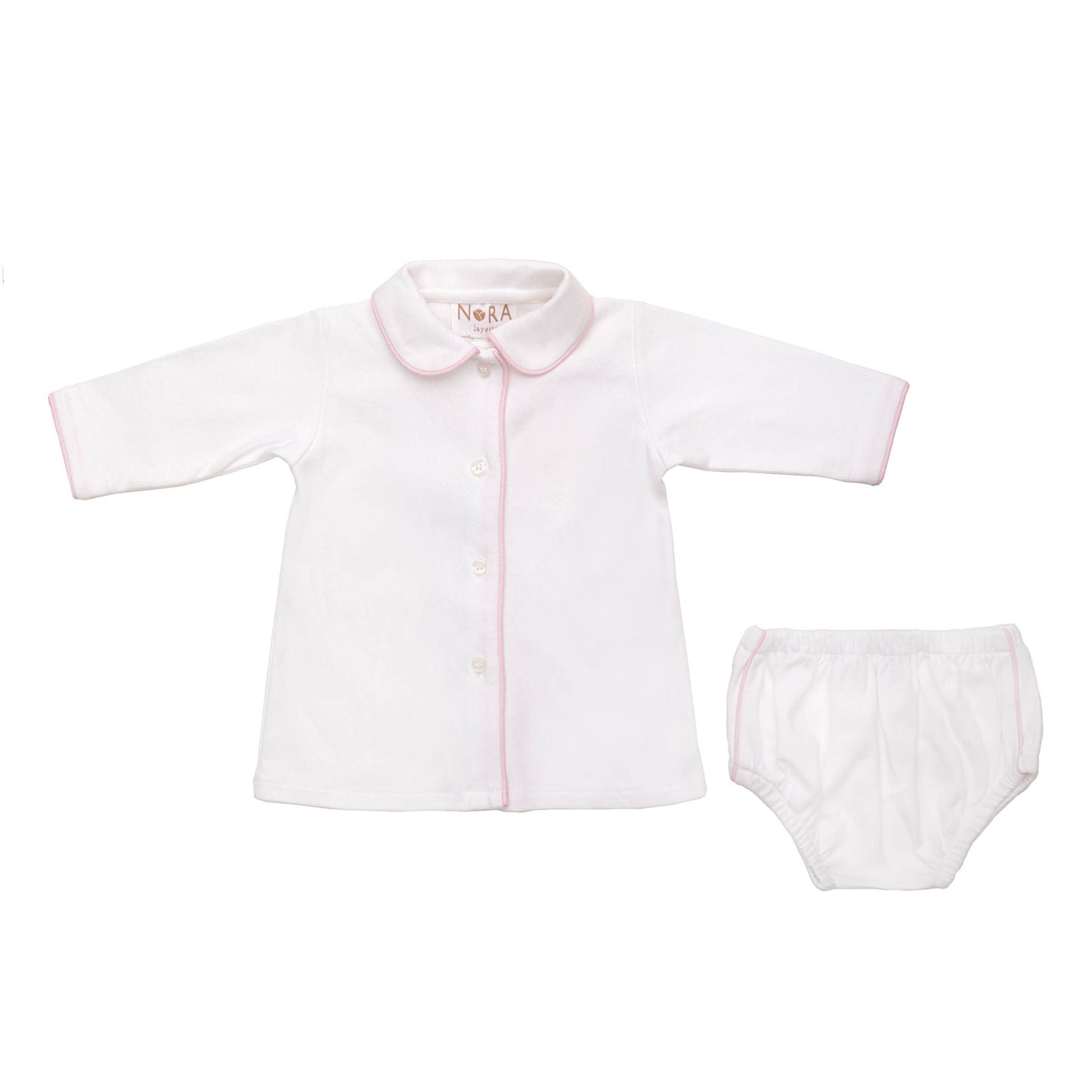 Baby Cotton Knit Long Sleeve Diaper Set: Pink / 3-6M