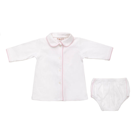 Baby Cotton Knit Long Sleeve Diaper Set: Pink / 3-6M