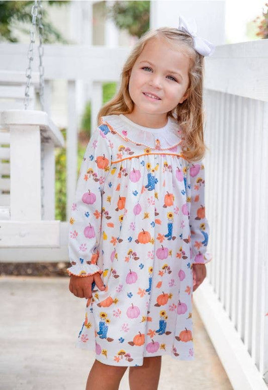Fall Pumpkin Print Pima Cotton Girl's Float dress