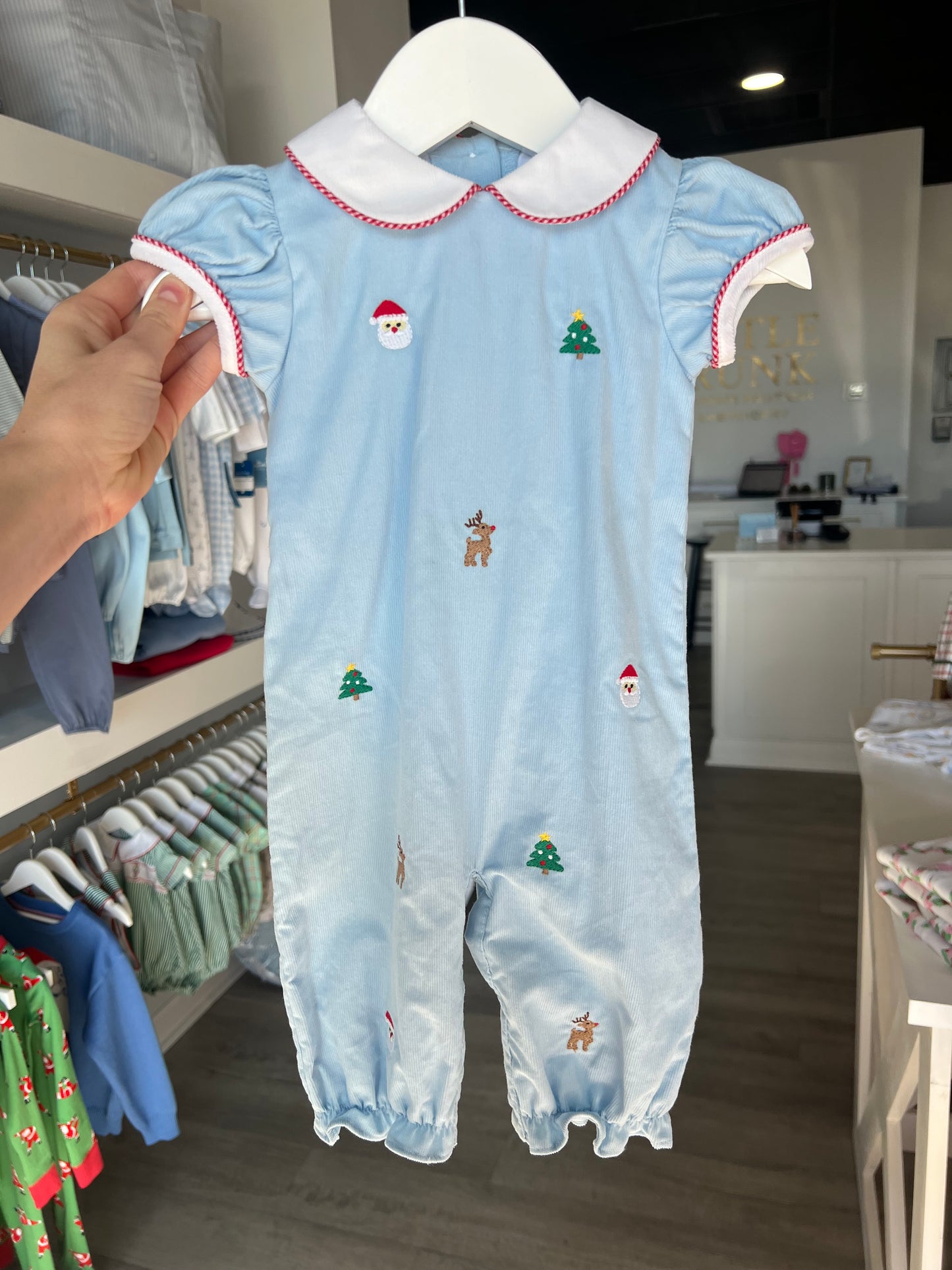 Corduroy Santa Embroidered Romper