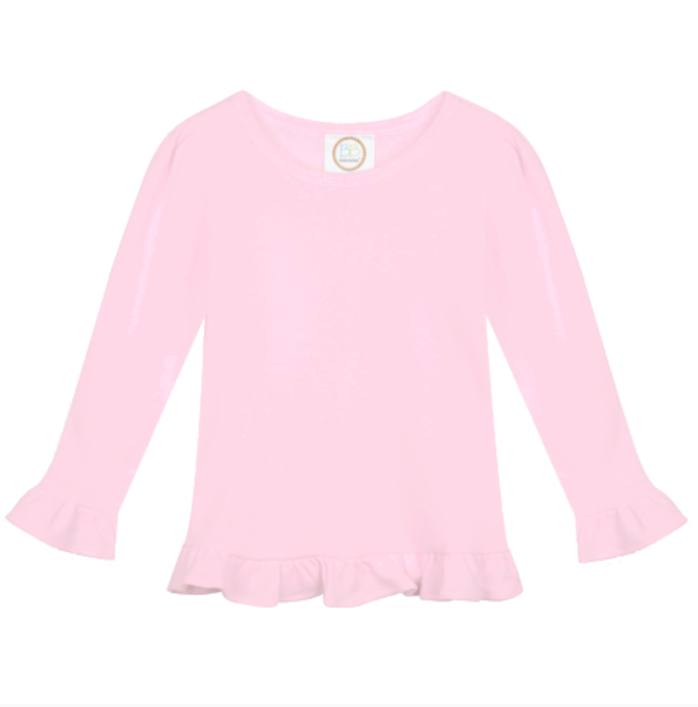 Girl's Long Sleeve Ruffle Tee- Light Pink