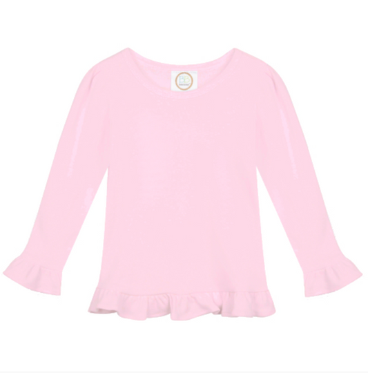 Girl's Long Sleeve Ruffle Tee- Light Pink