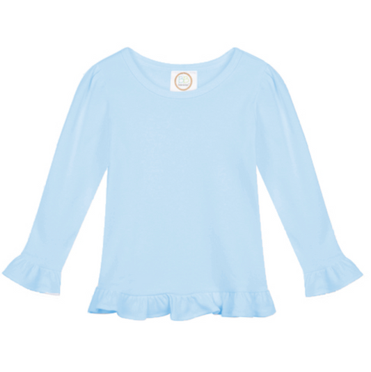 Girl's Long Sleeve Ruffle Tee- Light Blue