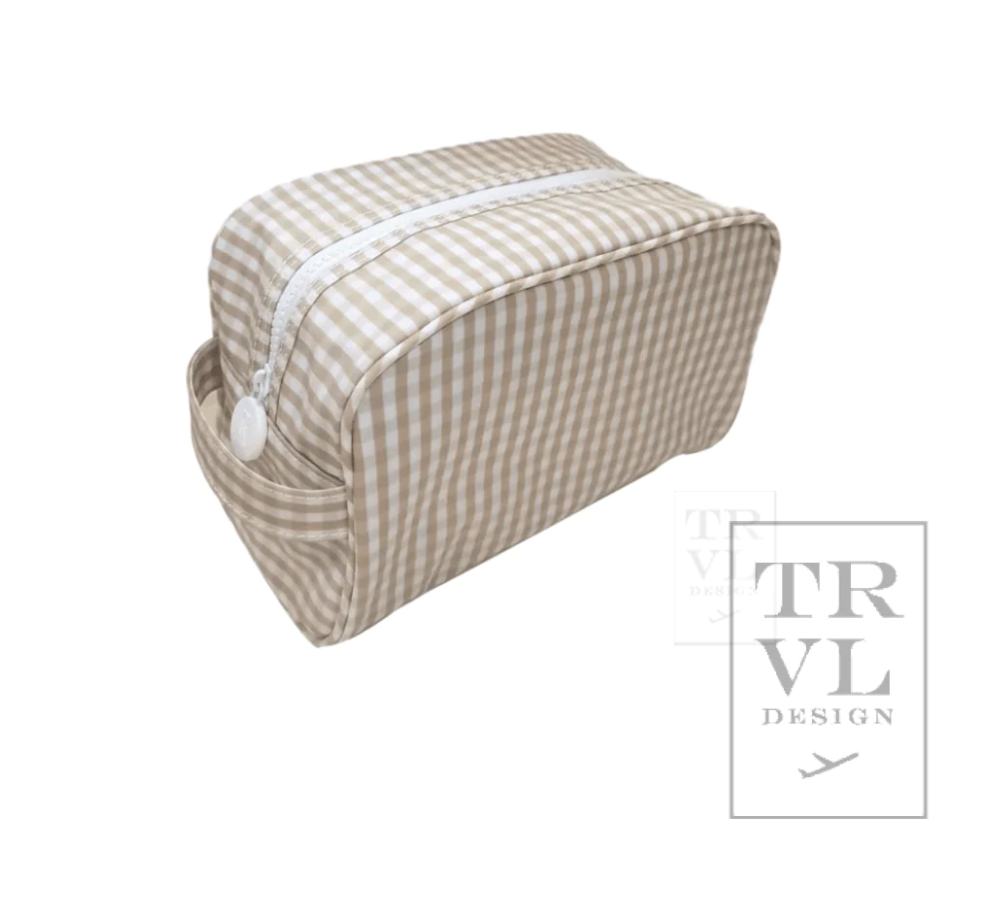 Stowaway Toiletry Bag- Gingham Khaki