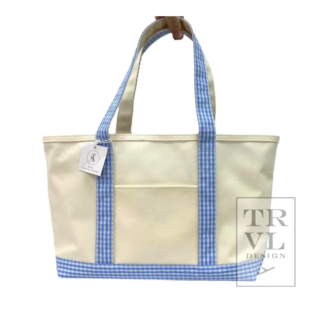 Maxi Tote- Coated Canvas Sky Gingham
