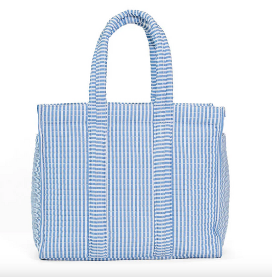 QUILTED GO GO TOTE - PIMLICO STRIPE CHAMBRAY