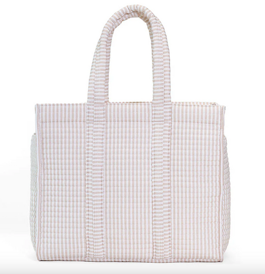 QUILTED GO GO TOTE - PIMLICO STRIPE SAND