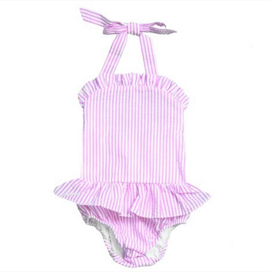 Seersucker one piece bathing suit