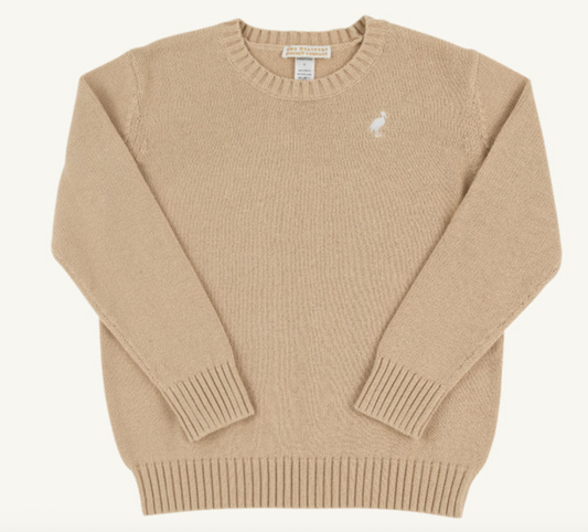 Isaac's Sweater- Keeneland Khaki with Worth Avenue White Stork