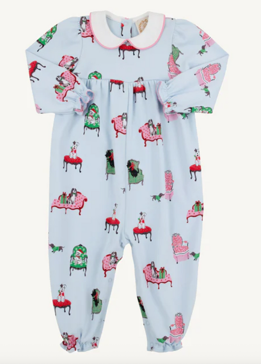 Long Sleeve Britt Romper-Paw-recious with Hamptons Hot Pink