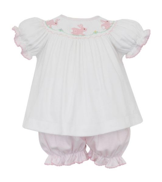 Pink knit stripe bishop bloomer set