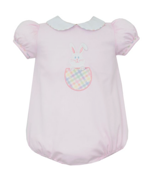 Pink  bunny pique girl's bubble w/ pocket