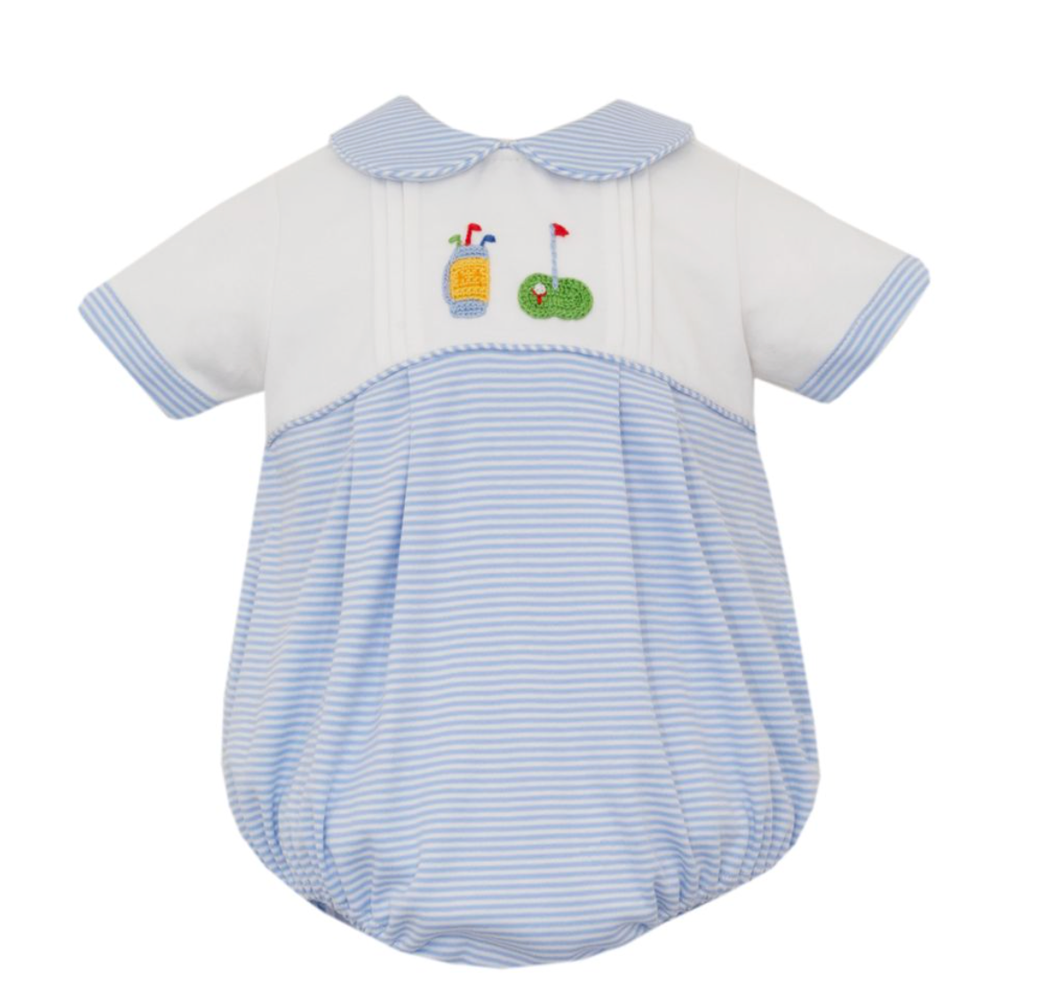 Petite Bebe- GOLF- Blue knit stripe boy's bubble