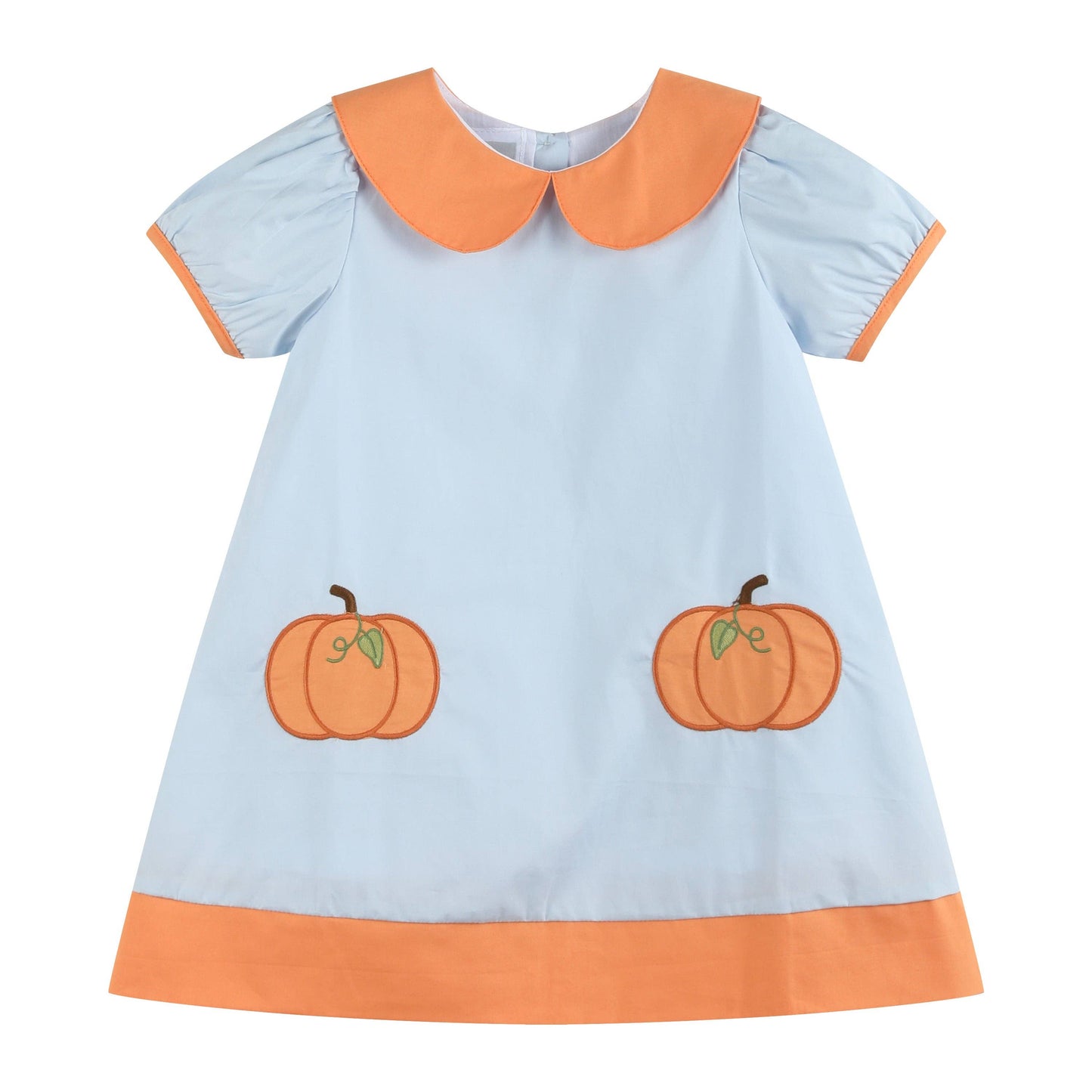 Light Blue Pumpkin Applique Collared Dress