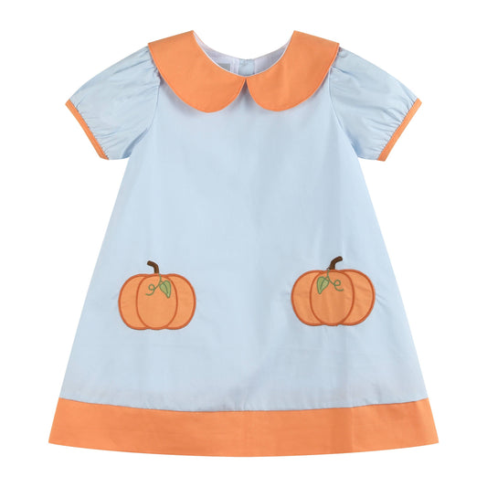 Light Blue Pumpkin Applique Collared Dress